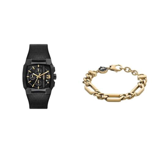 Diesel Herrenuhr Cliffhanger Black Mixed und Armband silberfarbener Edelstahl, Set