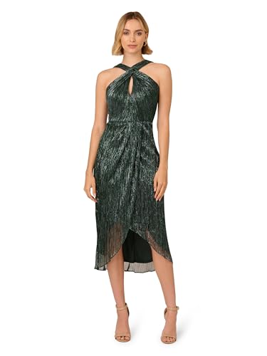 Image of Adrianna Papell Women's Halter Crinkle Metallic Dress