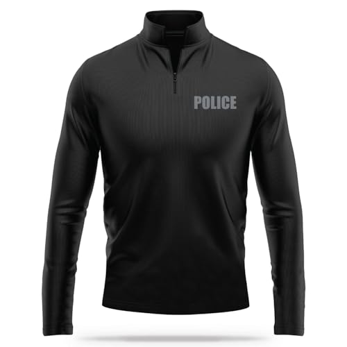 13FA Police Performance Quarter Zip Pullover Mens Tactical Training Sweatshirt Moisture Wicking Athletic Work Layer- Black/Grey- Large
