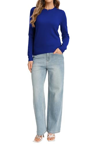 Image of QUALFORT Women's Sweaters Long Sleeve Soft Lightweight Basic Knitted Pullover Sweater