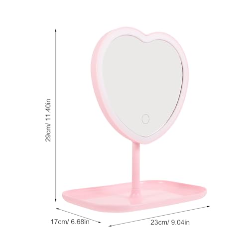 Espejo de maquillaje en forma de corazón rosa con luz LED, el regalo ideal 3