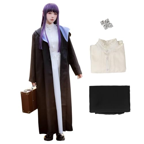 brehiay Anime Cosplay Fern Dress Cape Costume Wizard Robe for Women Small