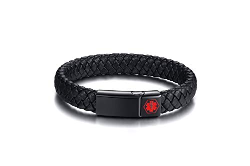 Hisatan Free Custom Engraving Braided Genuine Leather Emergency Medical Alert Id Cuff Bracelet With Sturdy Clasp,Adrenal Insufficiency #TOP3
