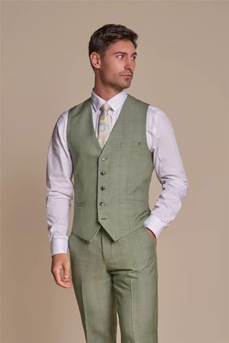 Men's Suit Sage Green 3 Piece Checked Tailored Fit Formal Dress3