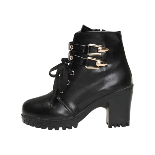 Bottes courtes pour femme à talon haut noir et boucle style britannique