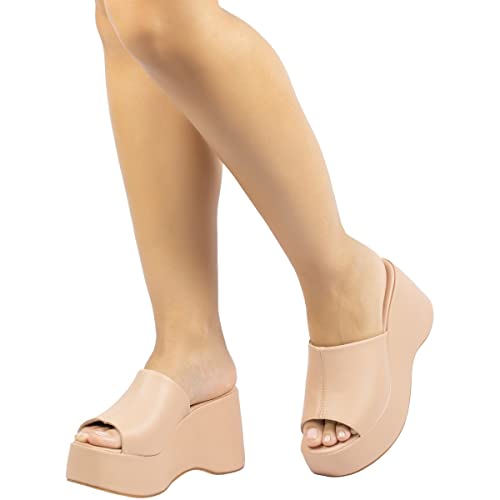 Tamanco Feminino Plataforma Anabela Blogueira Salto Grosso VAL1 nude38