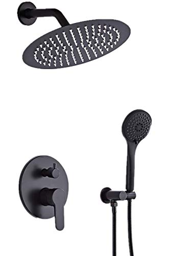 Round Shower Valve and Trim Kit 10 INCH Wall Mounted Shower Head and Handle Set with Valve Body and Trim Kit, Dual Function Handheld Shower, 304 Stainless Steel and Copper, 6.7 Inch Extension Tube