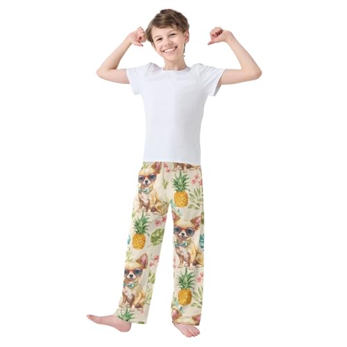 ZZXXB Chihuahua Pineapple Boys Long Pants Soft Trousers Elastic Waist Kids Lounge Bottoms with Pockets S-XL3