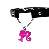 LUV HER Choker Barbie Necklace for Women Barbie Costume Outfit Chokers Necklace for Girls - Adjustable Heart Choker Black Leather-like Collar Necklace for Women With Pink Steel Barbie Charm Ages 3+
