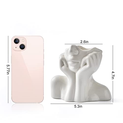 Octdays Ceramic Face Vase, Lady Form Head Half Body Bust Vases, White Ceramic Vase, Modern Nordic Style Flower Vase For Table Shelf Living Room Office Decor-C #TOP7