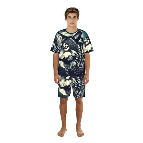 Ensemble de pyjama élégant pour homme avec imprimé loup raffiné et finitions haut de gamme