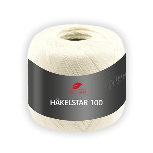 Pro Lana Häkelstar 100 – Häkelgarn 100g, 100% Baumwolle, 566m, Nadelstärke 1,5-2,0 mm, Filetgarn zum Häkeln & Handarbeiten (02 | creme)
