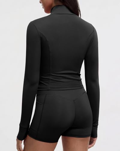 Image of SUUKSESS Women Golden Full Zip Up Workout Cropped Jackets Lightweight Athletic Yoga Tops