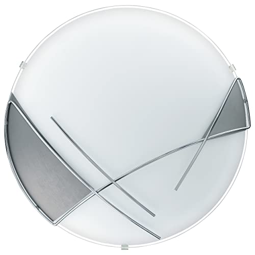 Plafonnier en verre satiné Eglo Raya au design moderne en métal chromé