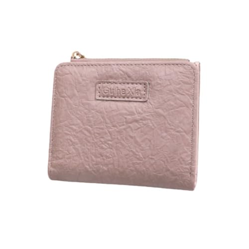 Money Bag Small Solid Color Card Bag Retro Large Capacity Zipper Wallet Women(Pink)
