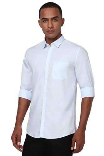 Image of Peter England Men's Solid Slim Fit Full Sleeve Casual Shirt| 100% Cotton