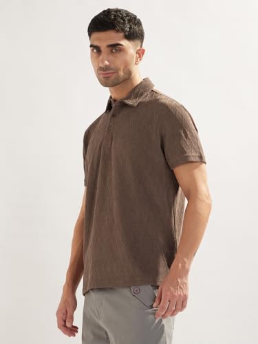 Image of Nobero Textured Polo T-Shirt for Men | Polo T-Shirts for Men | Regular Fit | Textured Fabric | Contrast Collar | Casual & Smart Casual