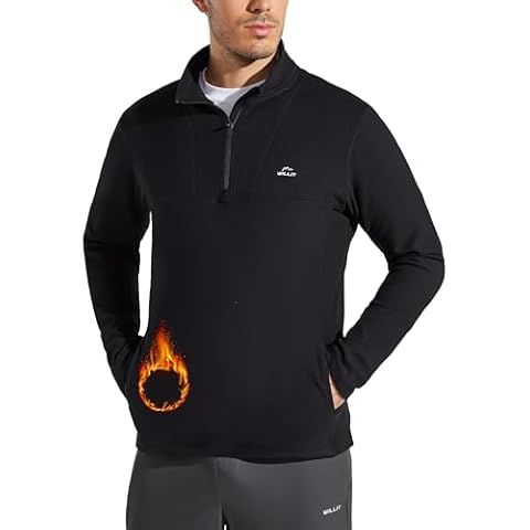 Willit Men's Winter Shirts Fleece Pullover with Pocket Quarter Zip Cold Weather Golf Hiking Casual Warm Shirts Long Sleeve Black L Cover