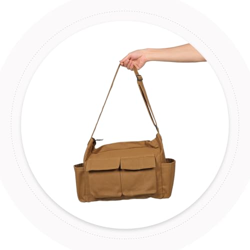 Grand cabas marron vintage et sac à main rétro en toile pour femme - 2
