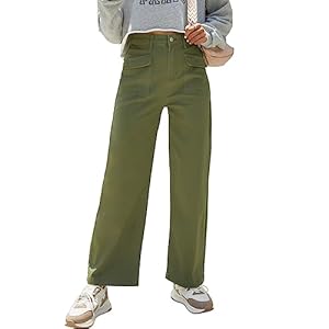 Dokotoo Womens Cargo Pants Women Baggy Wide Leg High Waist Casual Pants Jean Stretch Pants