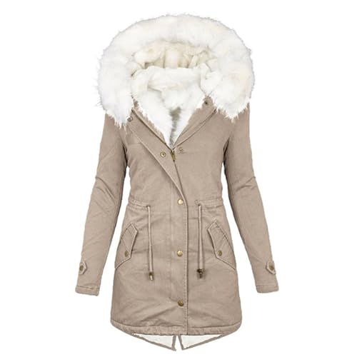 Winter Coats for Women UK Thick Fleece Lined Winter Warm Hooded Parka Jackets with Faux Fur Hood Casual Plus Size Windproof Outerwear women's quilted winter coats Khaki XL