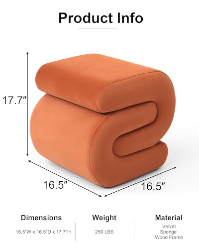Velvet-Pouf-OttomanModern-Footstoo-OttomanComfortable-Upholstered-Vanity-StoolMulti-Functional-s-Shape-OttomanUnder-Desk-Ottoman-for-Living-Room-Bedroom-Entrance-Orange Velvet Pouf OttomanModern Footstoo OttomanComfortable Upholstered Vanity StoolMulti Functional s Shape OttomanUnder Desk Ottoman for Living Room Bedroom Entrance Orange