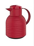Emsa Samba Wave Isolierkanne | Quick-Press Kunststoff | Glas-Isolierkolben | Kaffeekanne: 12h heiß/24h kalt | 100% dicht | rot opak | 1,0 Liter