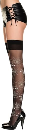 Image of ToBeInStyle Women's Spiderweb & Crawling Spider Print Hosiery Tights & Thigh High Stockings