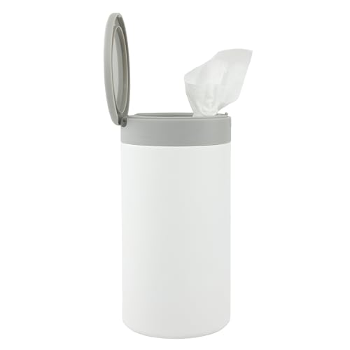 Spectrum Disinfecting Wipes Container Large White Refillable Stainless Steel Wipe Holder for Bathroom Kitchen Classroom Reusable Push Button Wet Wipe Dispenser for Disinfect Cleaning Countertop