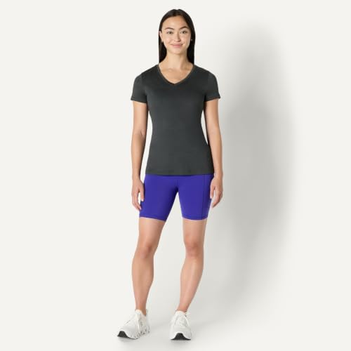 Image of Amazon Essentials Women's Active Quick Dry Tech Stretch Short-Sleeve V-Neck T-Shirt, Moisture-Wicking, Pack of 2, Heather Graphite / Black, X-Large