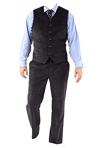 GATMSTZ Men's Trendy Regular Fit 3 Piece Suit Corduroy Wedding Blazer Vest Pants(Grey,46R)2