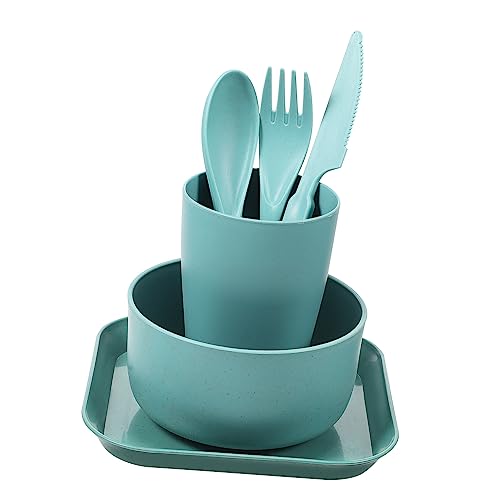 Lurrose 1 セット アウトドア キャンプ ピクニック用食器 カトラリーケーストラベル 台所用品 トラベルカトラリーセット プラスチック食器セット 割れない食器セット キッズプレートとボウル