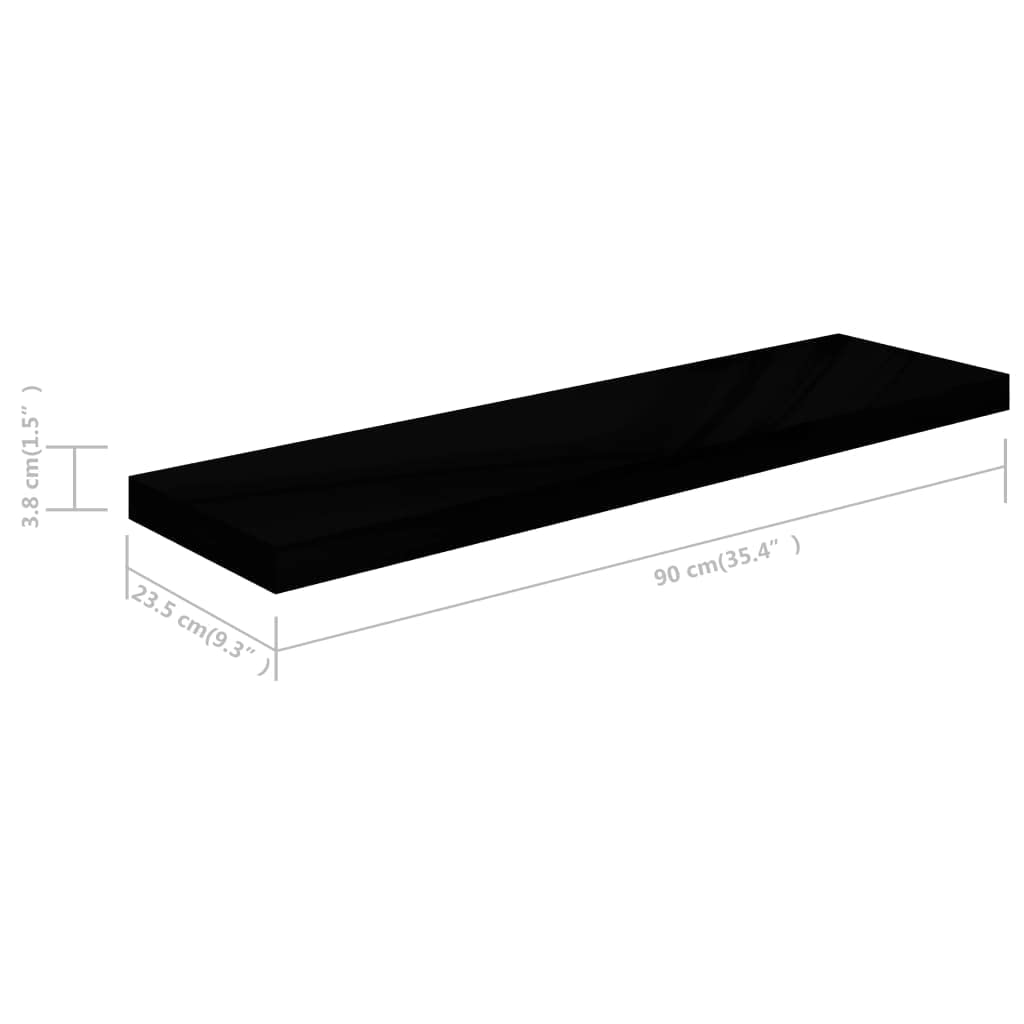 Juego de 2 estantes flotantes, color negro, 90 x 23,5 x 3,8 cm, tablero de pared de madera MDF con soporte invisible para salón, cocina, dormitorio, estantería