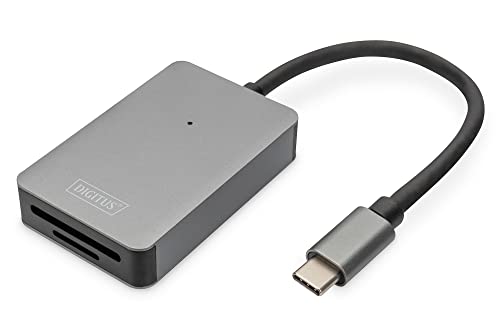 DIGITUS USB-C-kortläsare - 2 portar - UHS-II SD4/TF4.0-300 Mbps - Plug & Play - SDXC, SDHC, SD, Micro SDXC, Micro SD, Micro SDHC - Space Grey