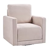 INZOY Swivel Accent Chair with Hidden Storage, Comfy 360° Swivel Chair, Upholstered Chenille Square Chair for Living Room Bedroom Small Spaces, Fully Assembled, Beige