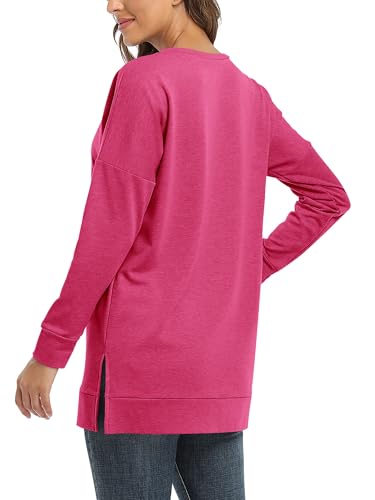 BETTE BOUTIK Women's Drop Long Sleeve Sweatshirts Casual Crewneck Tunic Tops Sweartshirts With Side Slits S-3XL