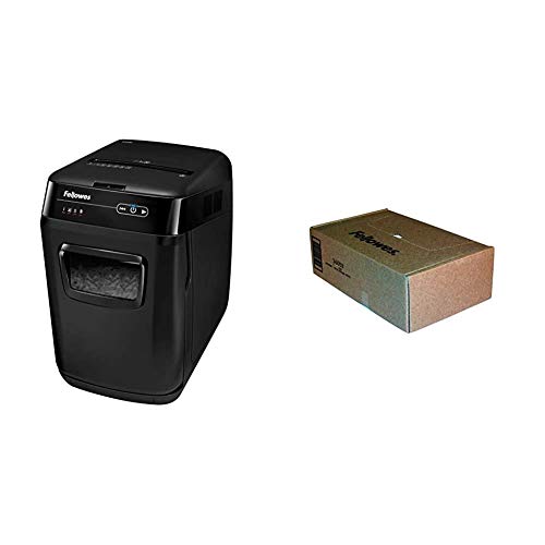 Fellowes AutoMax 150C 150-Sheet Cross-Cut Auto Feed Shredder, Black & 36053 Powershred Shredder Waste Bags for 90S, 99Ci, 99Ms, AutoMax 200C, and AutoMax 130C, 100 Bags, 9 Gallon