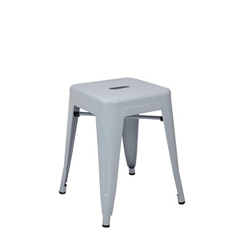 Vaukura Taburete Bajo Oliix - Taburete Industrial Metálico Mate (Gris)
