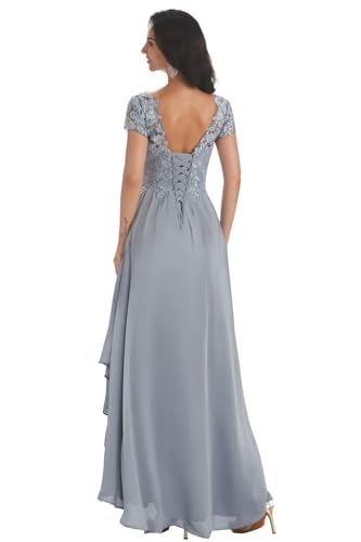 BONOYUER Tea Length Mother of The Bride Dresses with Sleeves V Neck Chiffon High Low Formal Evening Dress for Women2