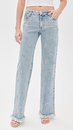 alice + olivia Women's Roxie Embellished Straight Flare Full Length Jeans2