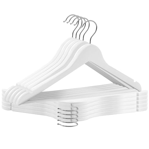 ABHENG Lot de 10 Cintres en Bois, Robustes et Lisses, Cintre en Bois pour Votre Armoire, Crochet pivotant 360°, découpes au Niveau des épaules,...