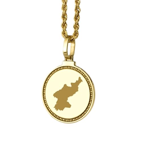 LKBEADS Pendentif rond en argent sterling 925, gravé d'une carte de la Corée du Nord, 25 mm, plaqué or, pour voyageur ou artiste, cadeau unisexe | LK_EGMP_0103