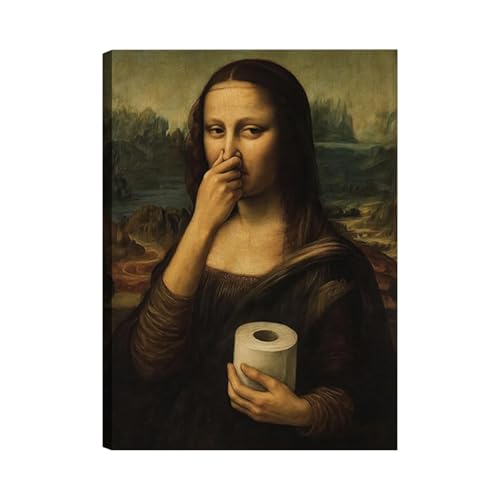 Cunegra Lustige Mona Lisa Toilette Bilder, Witzige Bild Mona Lisa Hält Sich Die Nase Zu, Monalisa Bilder Lustig für Badezimmer Toilette, Gäste-WC, 40 x 30 cm, Ohne Rahmen
