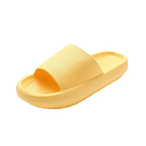 QASIMOF Unisex Badeschuhe Damen Slides Sandalen Hausschuhe Sommer Badelatschen rutschfest Plattform Badeschlappen Sommer Strand Schuhe Sandaletten Sommerschuhe Home Schlappen Pantoffeln (Gelb, 40-41) Cover