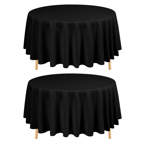 2 Pack Black Round Brushed Tablecloth 90 Inches (229cm) Wrinkle-Resistant Fabric Table Cover for Dining Room Party Wedding Home Table Decoration and Protection