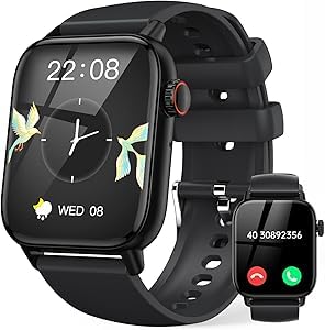 Smartwatch-Uomo-Donna - 1,85'' Schermo Orologio Smart Watch, Effettua/Risposta Chiamate, 7/24h Cardiofrequenzimetro/Ossigeno Nel Sangue/Contapassi/Monitoraggio del Sonno, per Android iOS