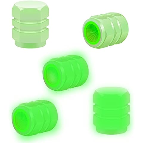 Dsycar Tire Valve Stem Caps (5 Pack) - Fluorescent Tire Valve Caps - Glow in The Dark Valve Stem Caps - Luminous Valve Caps for Cars, Bikes and Motorcycles Cover