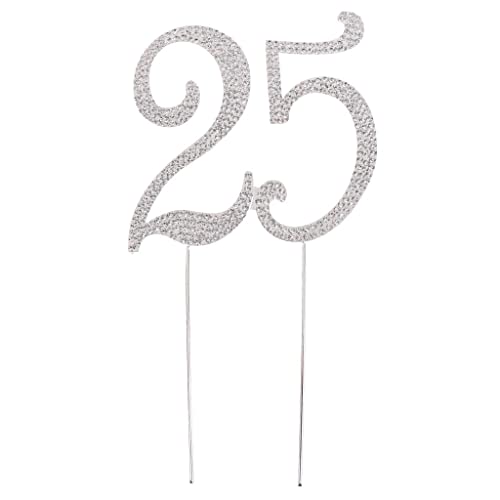 HEAVENGLOW Glitter Crystal Rhinestone Numbers Anniversary Birthday Party Cake Topper 25