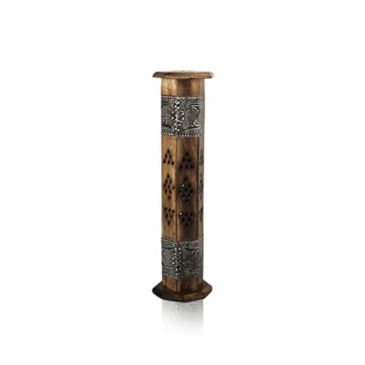 Wooden Incense Stick & Cone Burner Holder Tower Large Organic Eco Friendly Ash Catcher Agarbatti Holder Rustic Style Hand Carved for Meditation Yoga Aromatherapy Home Fragrance Products 12 Inches