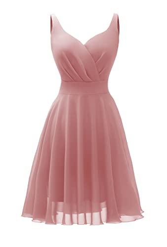 Dressever Summer Cocktail Dress V-Neck Adjustable Spaghetti Strap Chiffon Sundress Blush Pink XL